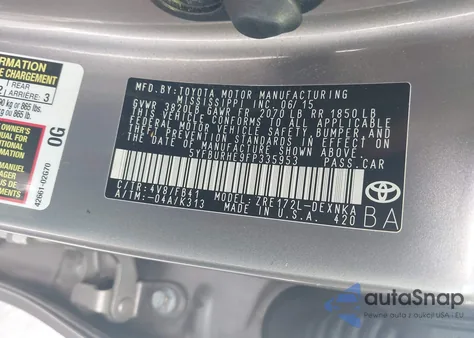 2015 Toyota Corolla Le from USA, damaged, VIN 5YFBURHE9FP335953